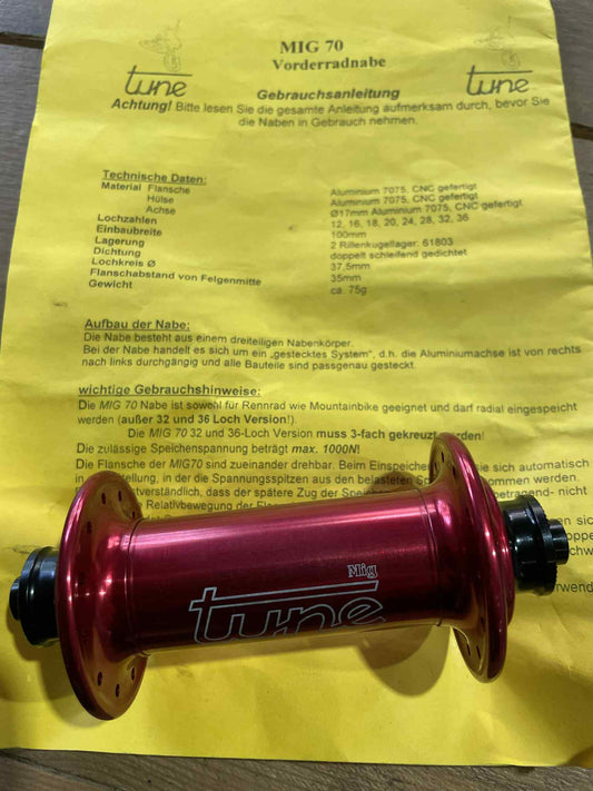 Tune Mig 70 100mm QR Front Hub Red 24h